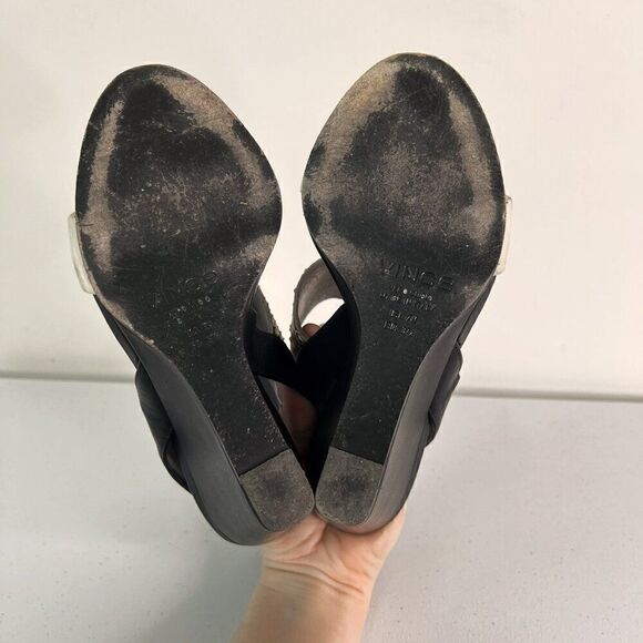 Vince Kyra Snake Embossed Leather Wedge Sandals - Picture 6 of 8